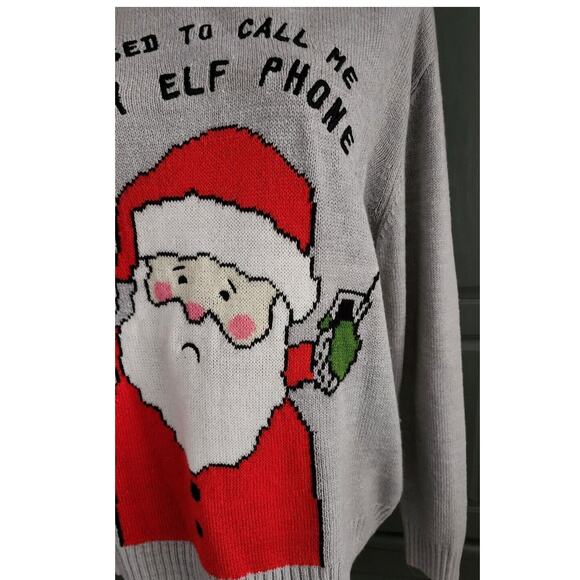 Divided H&M Womens Medium Ugly Christmas Sweater Call Me On My ELF phone Santa - Picture 2 of 5